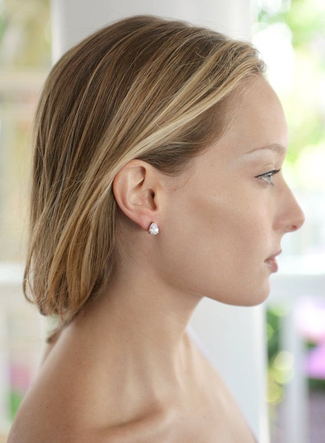 Mariell Gold Cubic Zirconia Stud Earrings, Pear Shape CZ Crystal, 2 Carat Imitation Diamond Stud Earring - Image 2